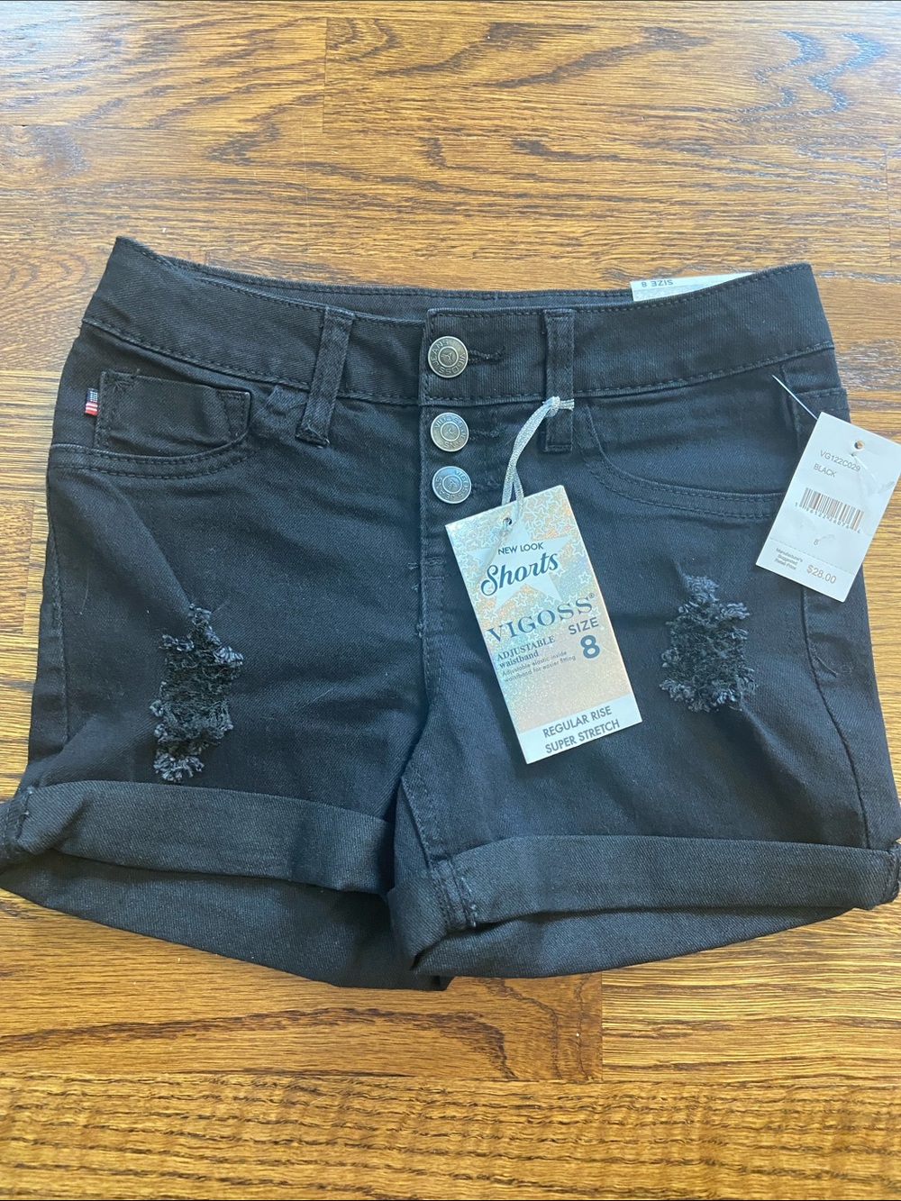 Vigoss Black Distressed Button-Front Denim Shorts, Girls Size 8
